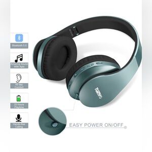 TUINYO NWT Wireless Over Ear Bluetooth Headphones w Microphone Silver Blue Color